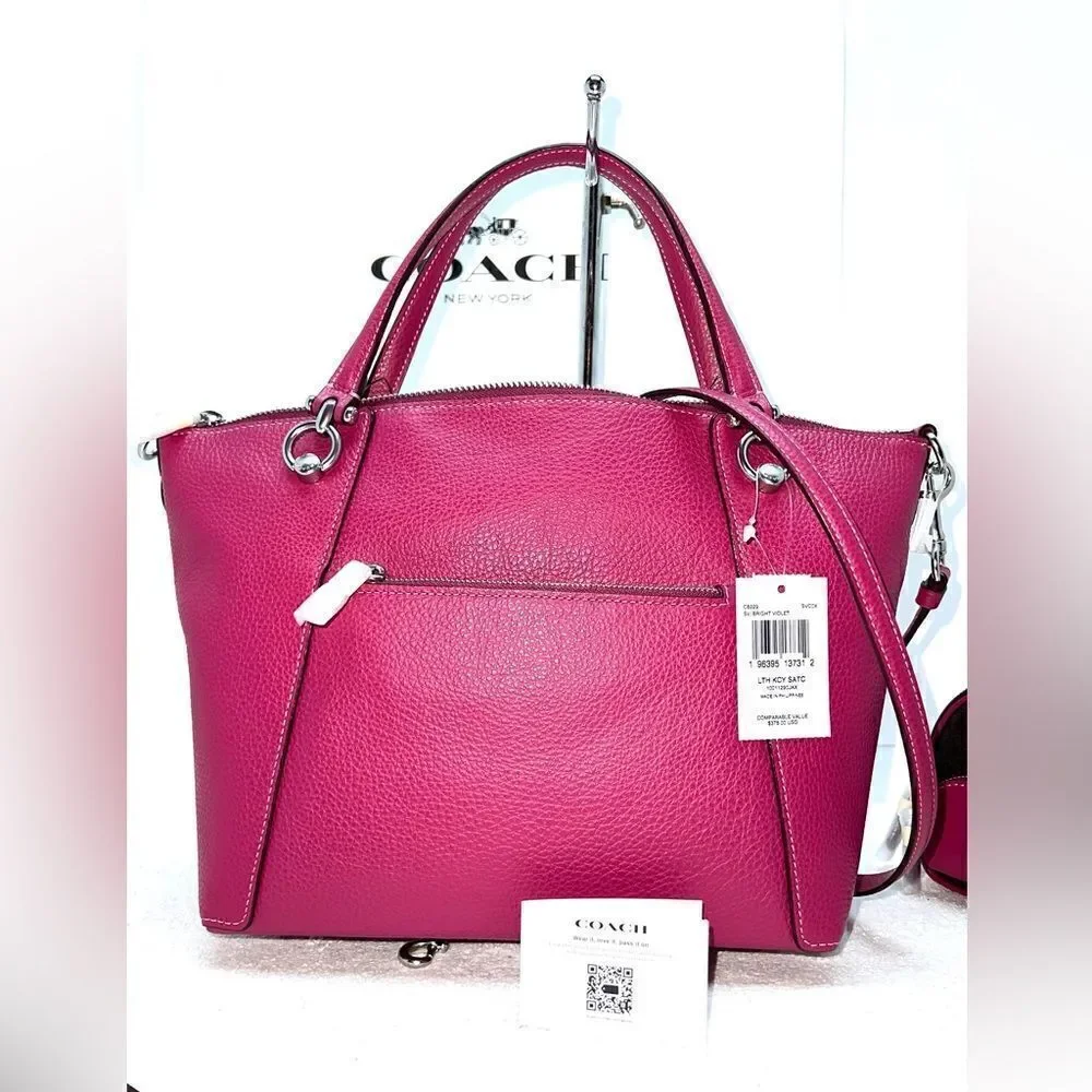 🔥🎁NWT! Coach KACEY Satchel Leather Handbag Bright Violet Msrp:$378.00 - Picture 4 of 12